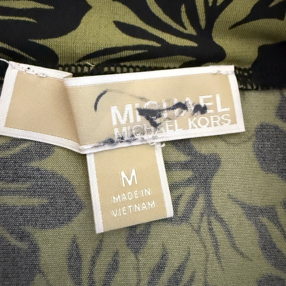 Michael Kors Floral Ruched Midi Skirt Size M Green Black Chic Resort Style - Picture 3 of 6